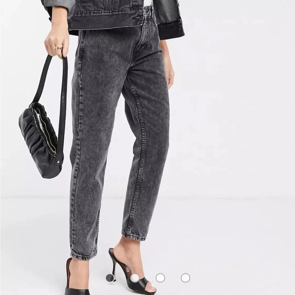 MNG Mango Veronica High Rise Straight Leg Ankle Slouchy Washed Black Jeans Sz 6